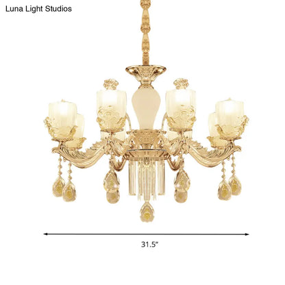 Lámpara de araña Sputnik de cristal transparente con 6/8 luces colgantes doradas - Ancho 27,5"/31,5" - Elegante y con estilo