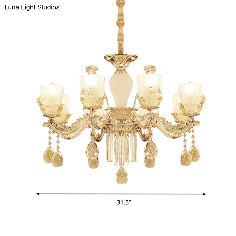 Lámpara de araña Sputnik de cristal transparente con 6/8 luces colgantes doradas - Ancho 27,5"/31,5" - Elegante y con estilo