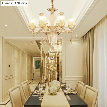 Lámpara de araña Sputnik de cristal transparente con 6/8 luces colgantes doradas - Ancho 27,5"/31,5" - Elegante y con estilo