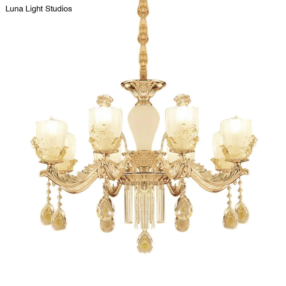 Lámpara de araña Sputnik de cristal transparente con 6/8 luces colgantes doradas - Ancho 27,5"/31,5" - Elegante y con estilo