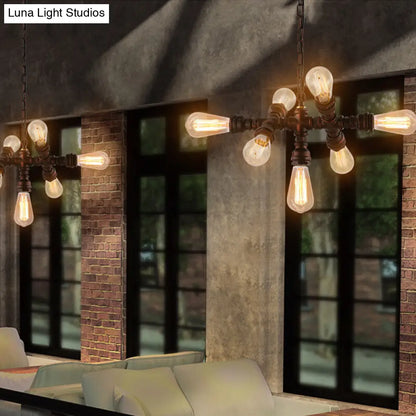 Sputnik Design Steampunk Iron Bistro Chandelier - Antique Bronze 7-Bulb Ceiling Hang Light