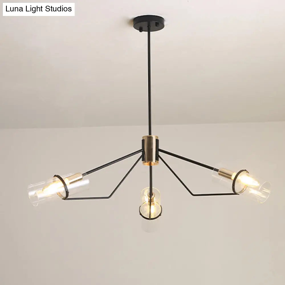 Sputnik Glass Chandelier - Industrial Hanging Light in Black, Clear/Smoke Glass, 3/6 Heads - Perfect for Bedrooms