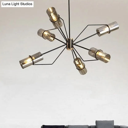 Sputnik Glass Chandelier - Industrial Hanging Light in Black, Clear/Smoke Glass, 3/6 Heads - Perfect for Bedrooms