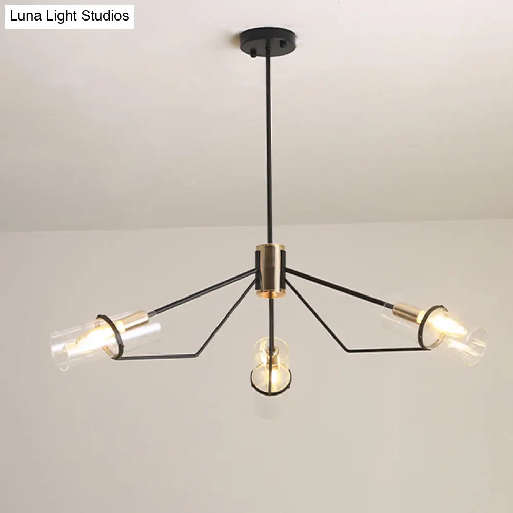 Sputnik Glass Chandelier - Industrial Hanging Light in Black, Clear/Smoke Glass, 3/6 Heads - Perfect for Bedrooms