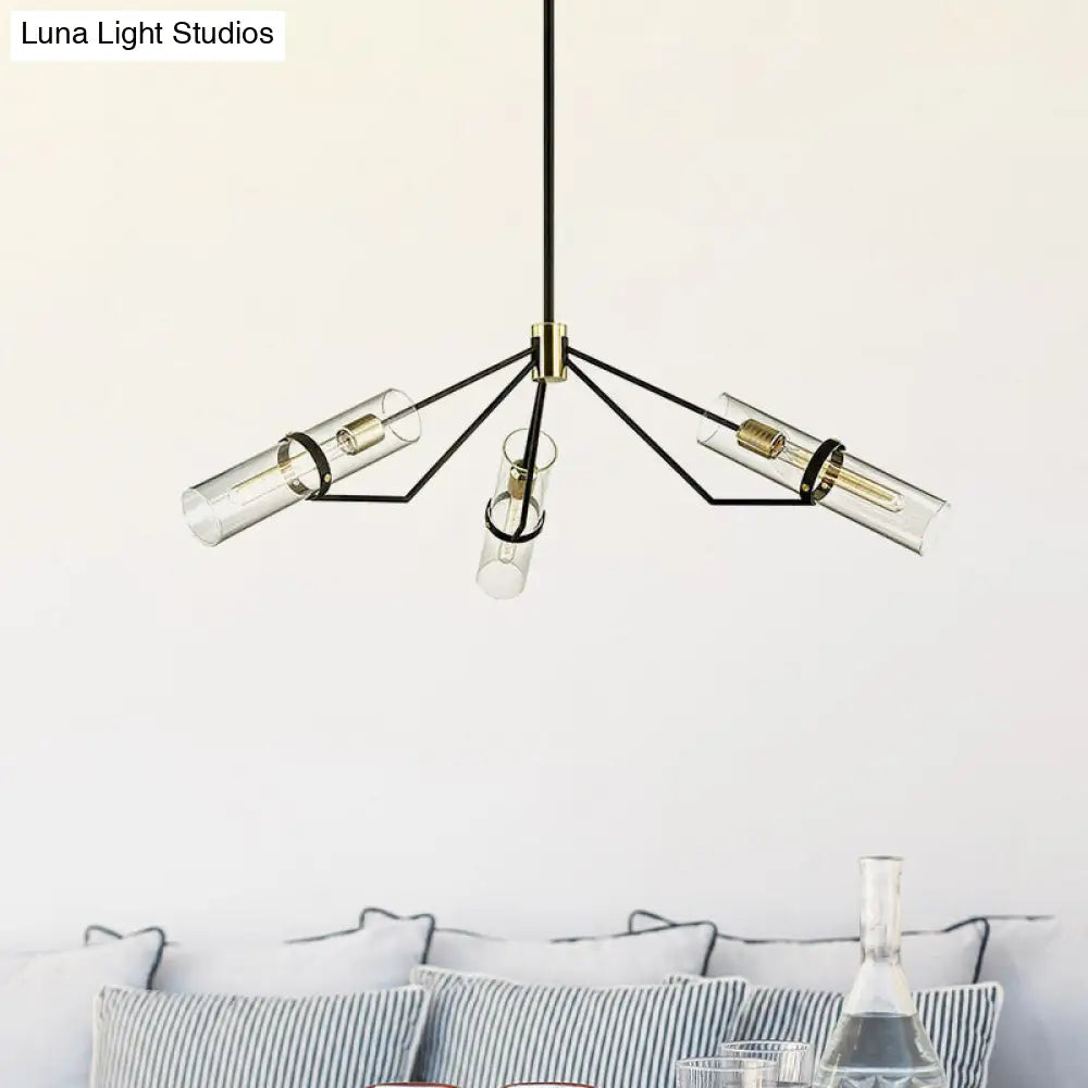 Sputnik Glass Chandelier - Industrial Hanging Light in Black, Clear/Smoke Glass, 3/6 Heads - Perfect for Bedrooms