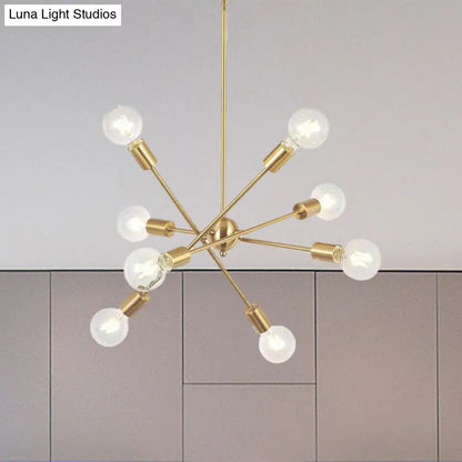 Sputnik Hanging Chandelier Light - Industrial Metal, 6/8/10 Bulb Living Room Pendant in Brass/Chrome