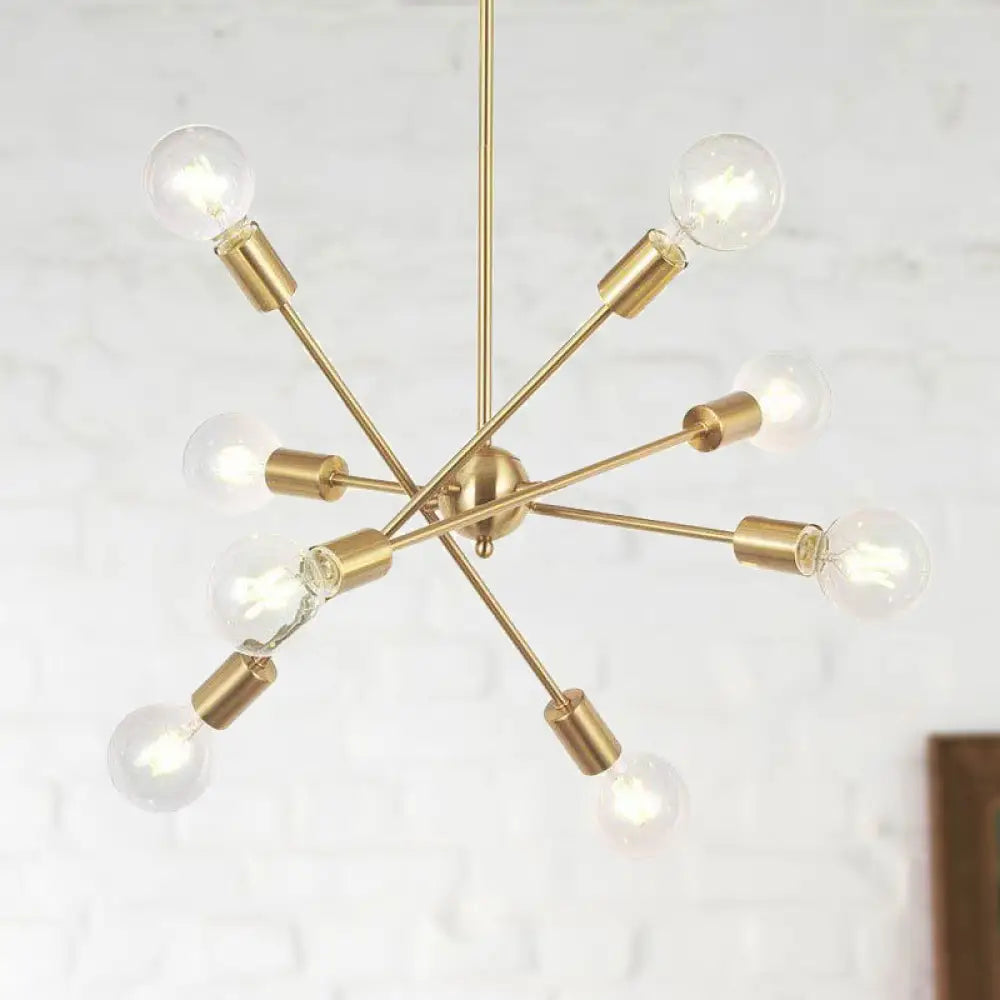 Sputnik Hanging Chandelier Light - Industrial Metal, 6/8/10 Bulb Living Room Pendant in Brass/Chrome