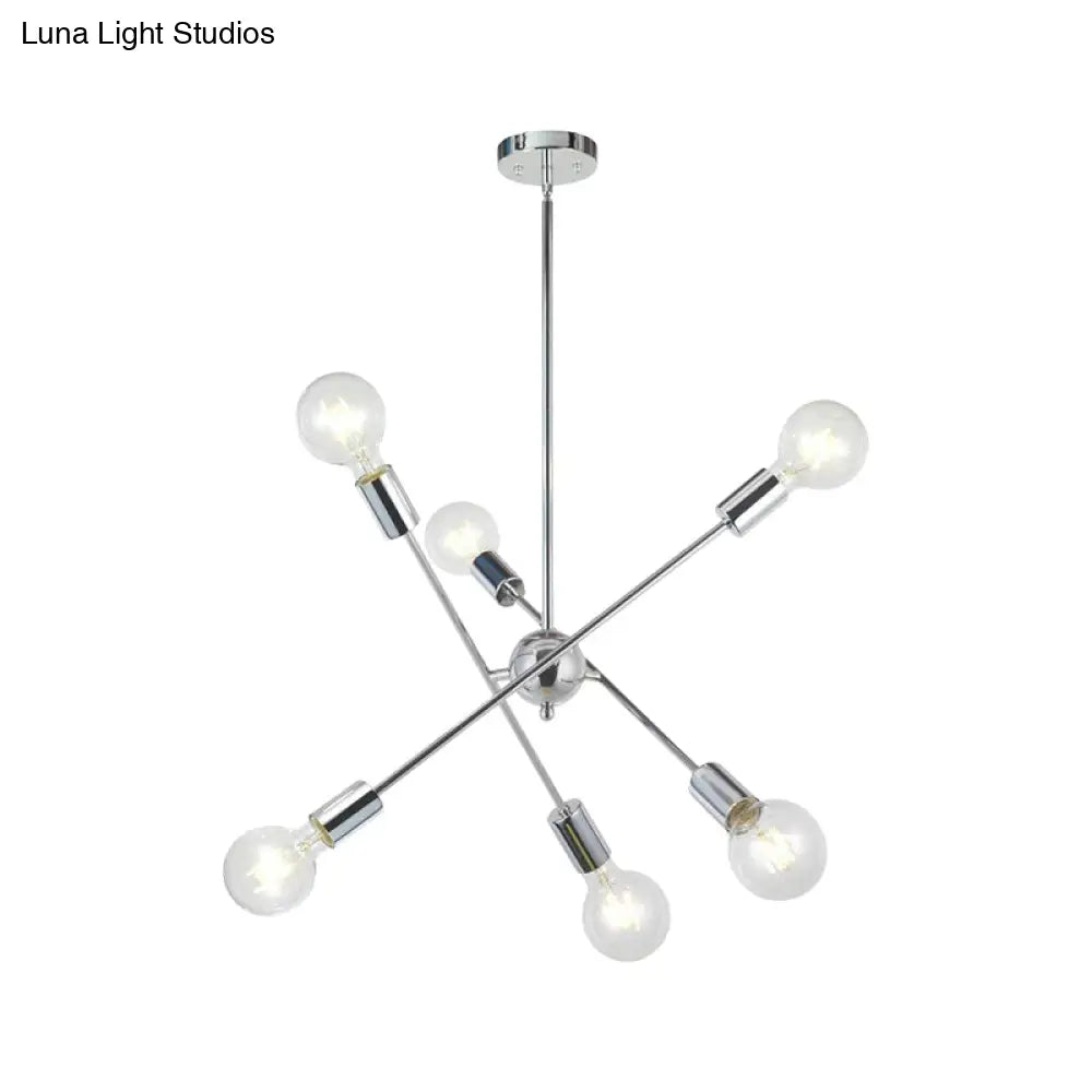 Sputnik Hanging Chandelier Light - Industrial Metal, 6/8/10 Bulb Living Room Pendant in Brass/Chrome