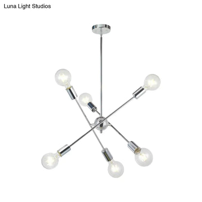 Sputnik Hanging Chandelier Light - Industrial Metal, 6/8/10 Bulb Living Room Pendant in Brass/Chrome