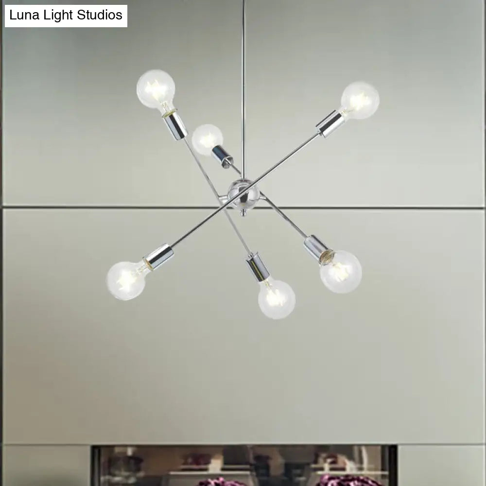 Sputnik Hanging Chandelier Light - Industrial Metal, 6/8/10 Bulb Living Room Pendant in Brass/Chrome