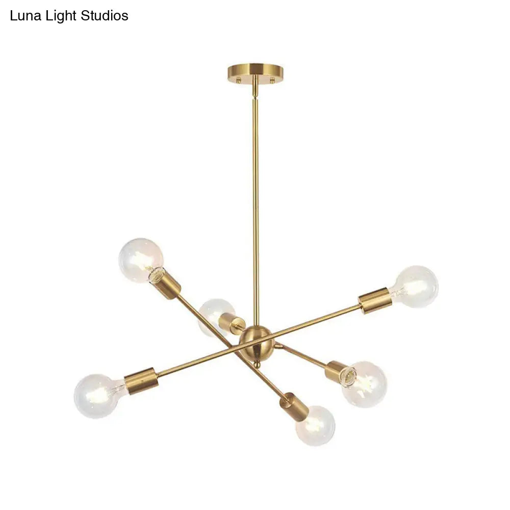 Sputnik Hanging Chandelier Light - Industrial Metal, 6/8/10 Bulb Living Room Pendant in Brass/Chrome