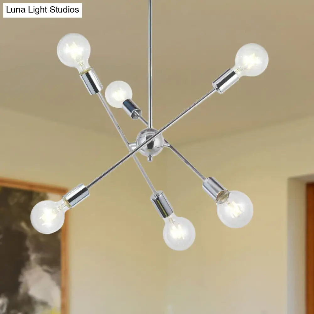 Sputnik Hanging Chandelier Light - Industrial Metal, 6/8/10 Bulb Living Room Pendant in Brass/Chrome