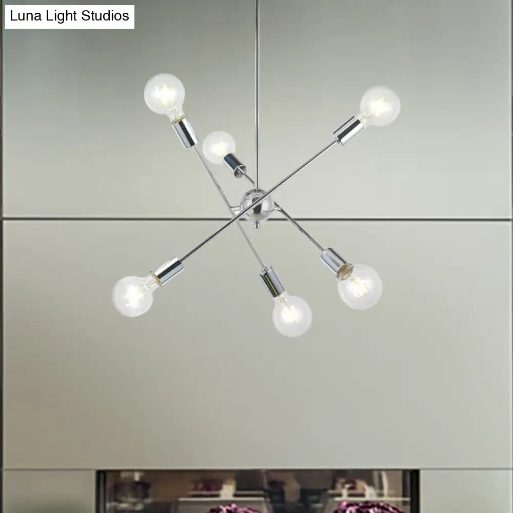 Sputnik Hanging Chandelier Light - Industrial Metal, 6/8/10 Bulb Living Room Pendant in Brass/Chrome