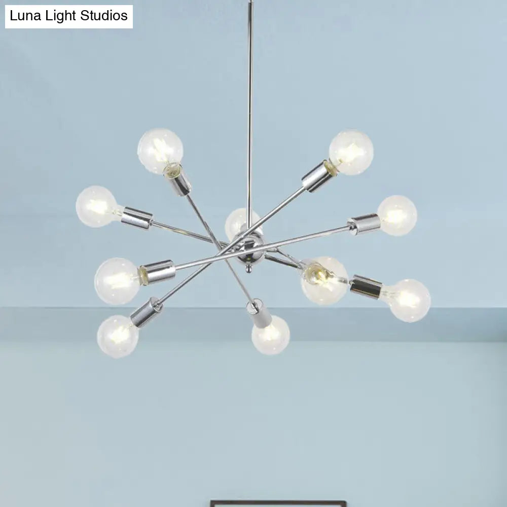 Sputnik Hanging Chandelier Light - Industrial Metal, 6/8/10 Bulb Living Room Pendant in Brass/Chrome