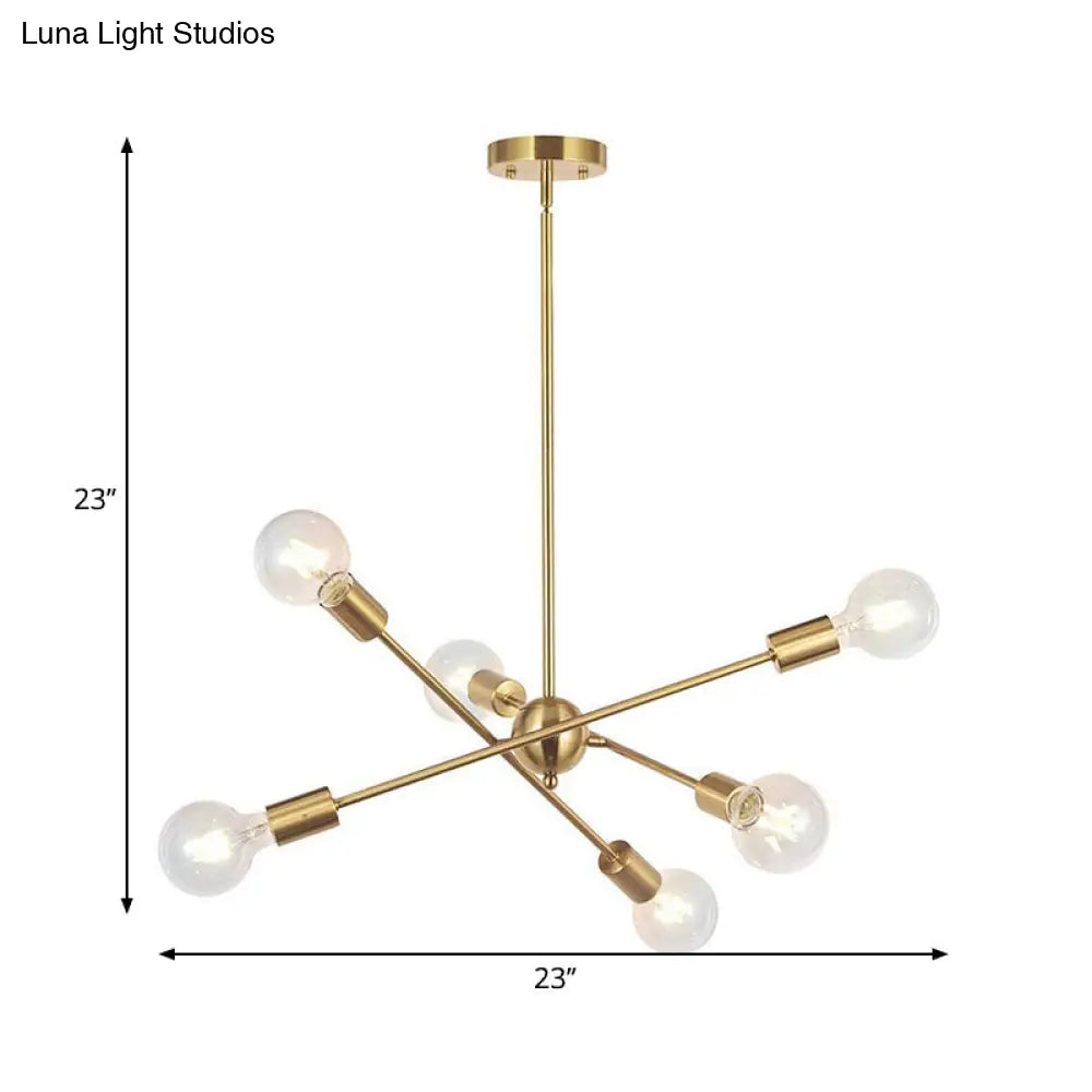 Sputnik Hanging Chandelier Light - Industrial Metal, 6/8/10 Bulb Living Room Pendant in Brass/Chrome