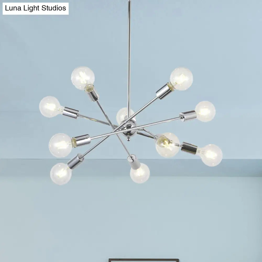 Sputnik Hanging Chandelier Light - Industrial Metal, 6/8/10 Bulb Living Room Pendant in Brass/Chrome