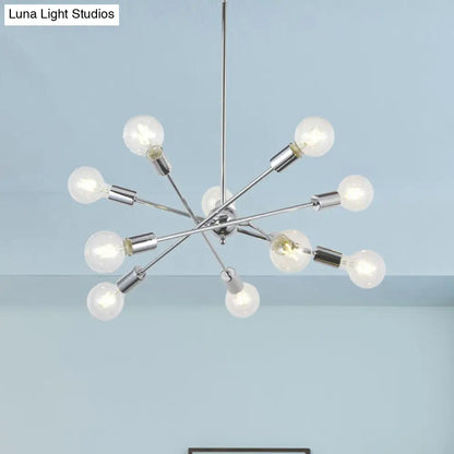 Sputnik Hanging Chandelier Light - Industrial Metal, 6/8/10 Bulb Living Room Pendant in Brass/Chrome