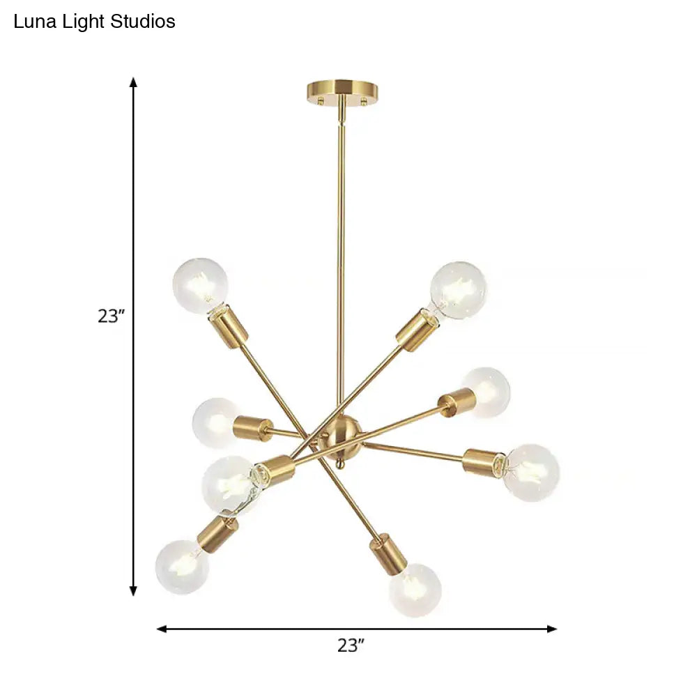 Sputnik Hanging Chandelier Light - Industrial Metal, 6/8/10 Bulb Living Room Pendant in Brass/Chrome