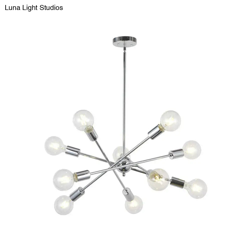 Sputnik Hanging Chandelier Light - Industrial Metal, 6/8/10 Bulb Living Room Pendant in Brass/Chrome