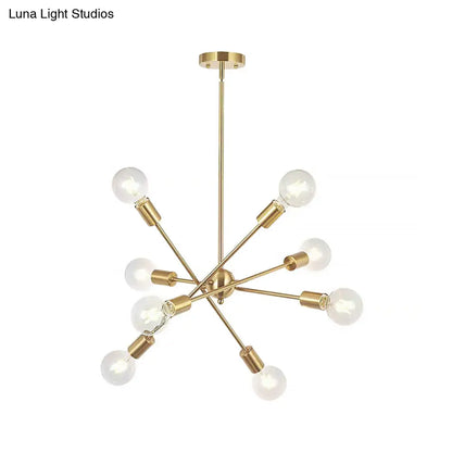 Sputnik Hanging Chandelier Light - Industrial Metal, 6/8/10 Bulb Living Room Pendant in Brass/Chrome