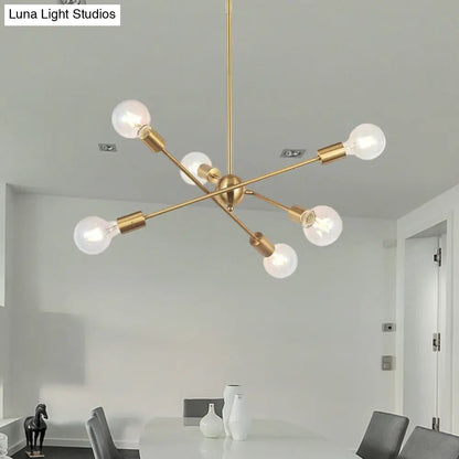 Sputnik Hanging Chandelier Light - Industrial Metal, 6/8/10 Bulb Living Room Pendant in Brass/Chrome
