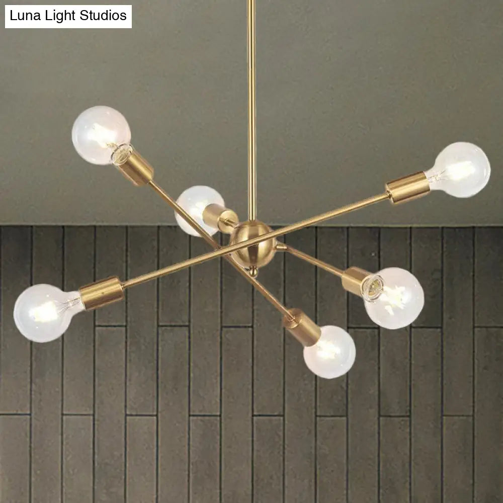 Sputnik Hanging Chandelier Light - Industrial Metal, 6/8/10 Bulb Living Room Pendant in Brass/Chrome