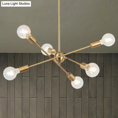 Sputnik Hanging Chandelier Light - Industrial Metal, 6/8/10 Bulb Living Room Pendant in Brass/Chrome