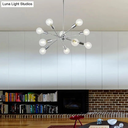 Sputnik Hanging Chandelier Light - Industrial Metal, 6/8/10 Bulb Living Room Pendant in Brass/Chrome