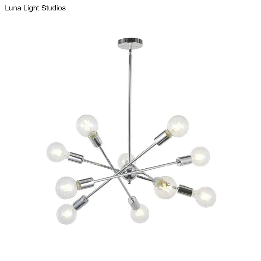 Sputnik Hanging Chandelier Light - Industrial Metal, 6/8/10 Bulb Living Room Pendant in Brass/Chrome