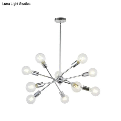 Sputnik Hanging Chandelier Light - Industrial Metal, 6/8/10 Bulb Living Room Pendant in Brass/Chrome