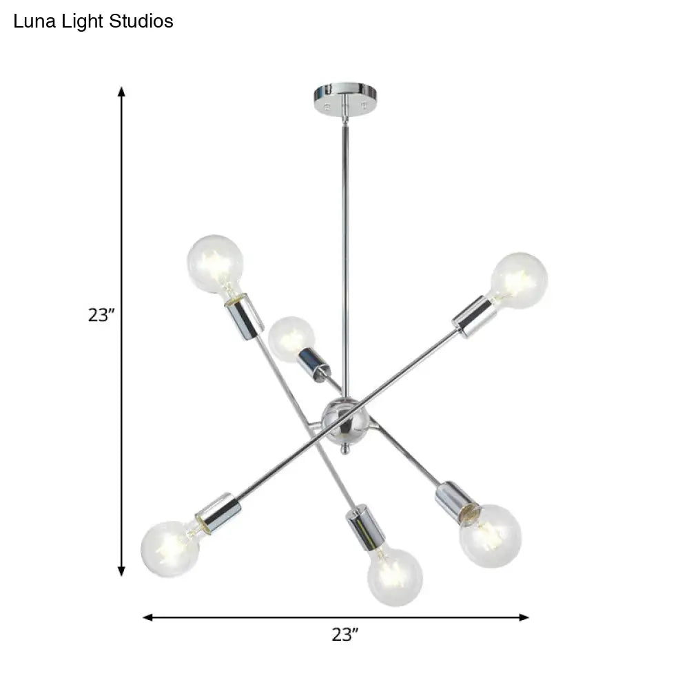 Sputnik Hanging Chandelier Light - Industrial Metal, 6/8/10 Bulb Living Room Pendant in Brass/Chrome