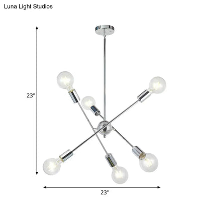 Sputnik Hanging Chandelier Light - Industrial Metal, 6/8/10 Bulb Living Room Pendant in Brass/Chrome