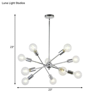 Sputnik Hanging Chandelier Light - Industrial Metal, 6/8/10 Bulb Living Room Pendant in Brass/Chrome