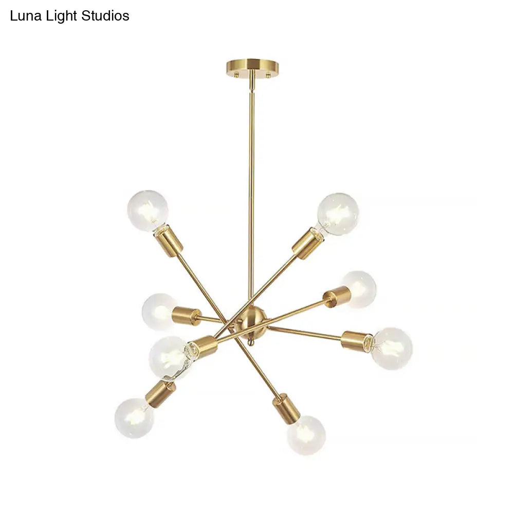 Sputnik Hanging Chandelier Light - Industrial Metal, 6/8/10 Bulb Living Room Pendant in Brass/Chrome