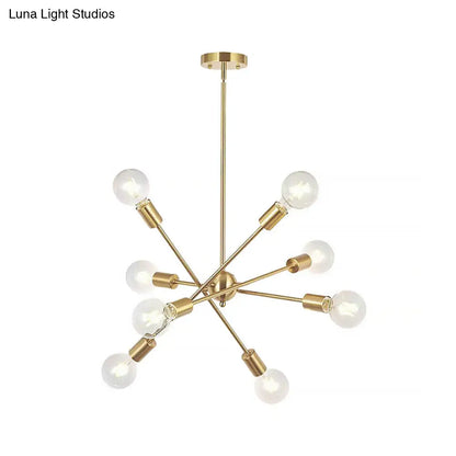 Sputnik Hanging Chandelier Light - Industrial Metal, 6/8/10 Bulb Living Room Pendant in Brass/Chrome