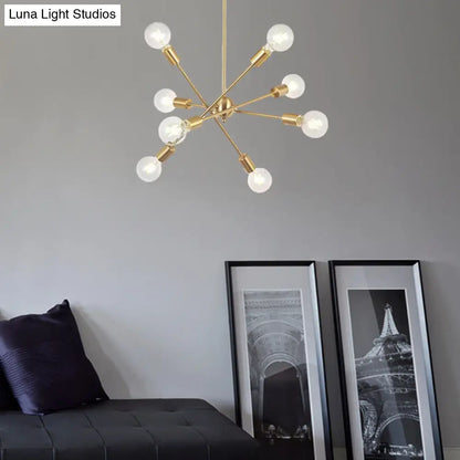 Sputnik Hanging Chandelier Light - Industrial Metal, 6/8/10 Bulb Living Room Pendant in Brass/Chrome