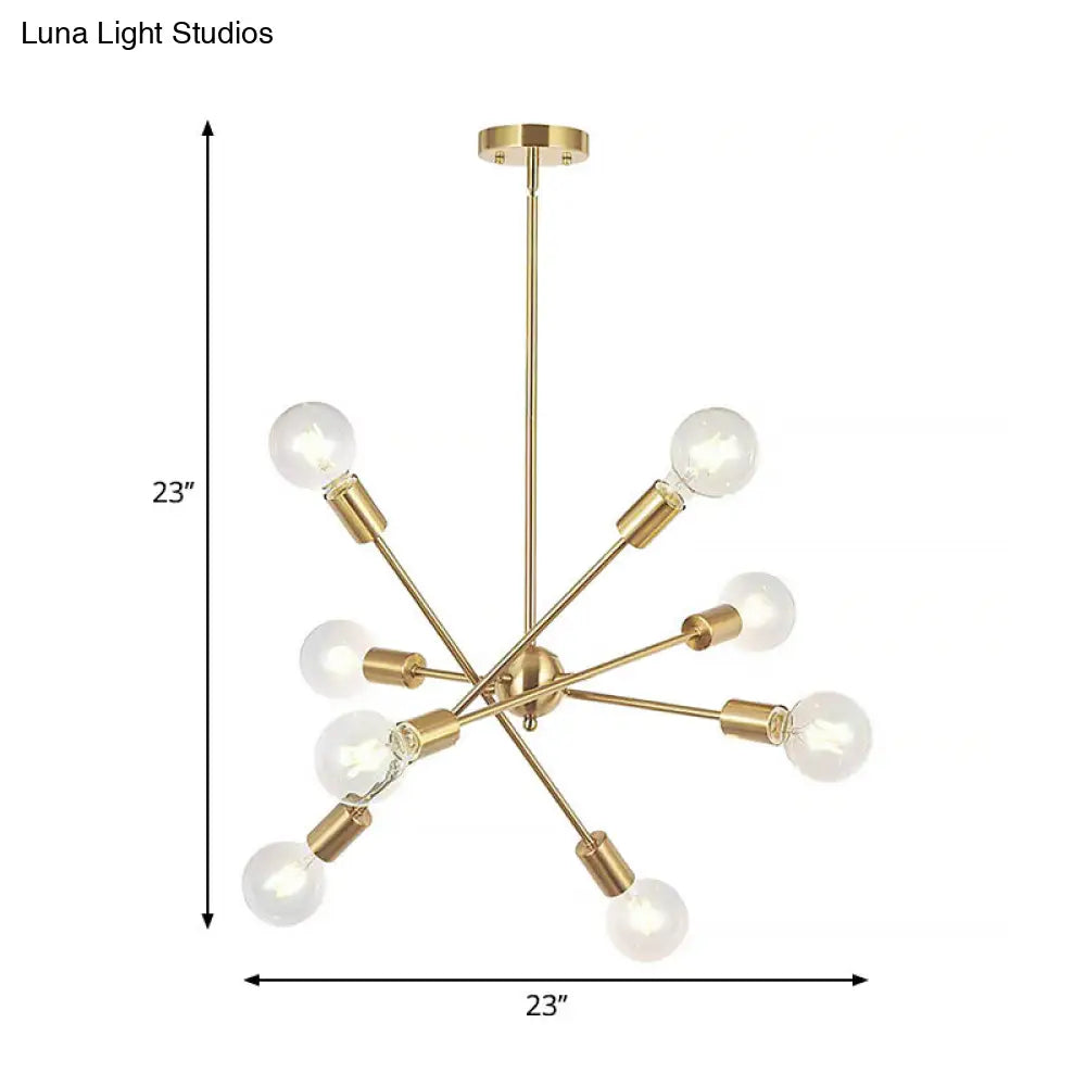 Sputnik Hanging Chandelier Light - Industrial Metal, 6/8/10 Bulb Living Room Pendant in Brass/Chrome