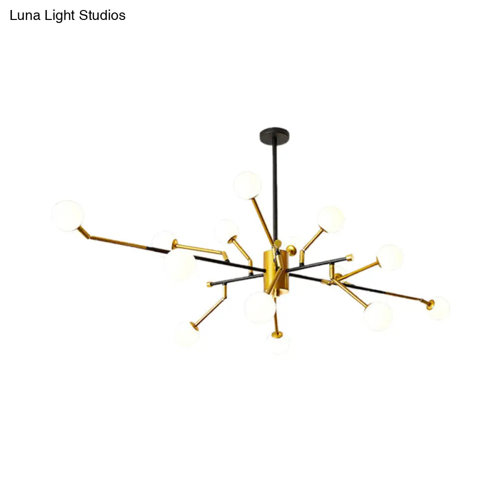 Lámpara de araña Sputnik de metal con acabado en latón, colgante contemporáneo de varias luces en dorado con pantalla de cristal opalino molecular