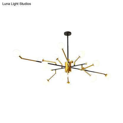 Lámpara de araña Sputnik de metal con acabado en latón, colgante contemporáneo de varias luces en dorado con pantalla de cristal opalino molecular