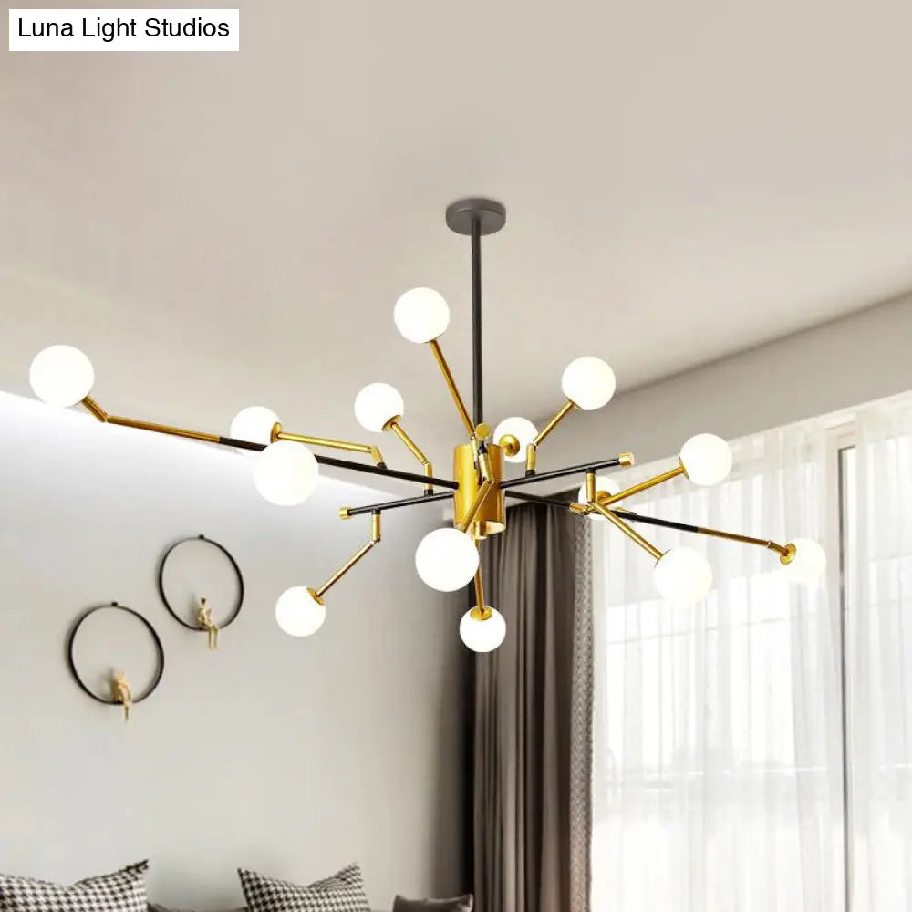 Lámpara de araña Sputnik de metal con acabado en latón, colgante contemporáneo de varias luces en dorado con pantalla de cristal opalino molecular