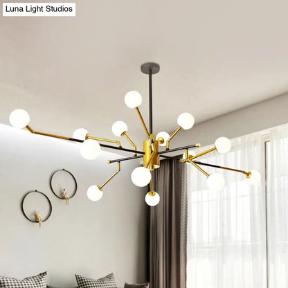 Lámpara de araña Sputnik de metal con acabado en latón, colgante contemporáneo de varias luces en dorado con pantalla de cristal opalino molecular