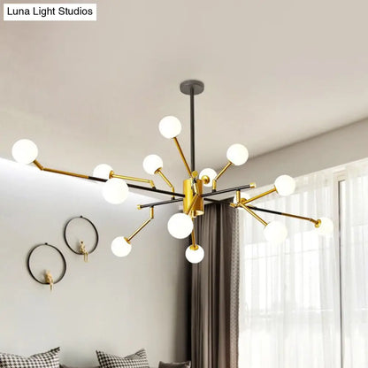Lámpara de araña Sputnik de metal con acabado en latón, colgante contemporáneo de varias luces en dorado con pantalla de cristal opalino molecular