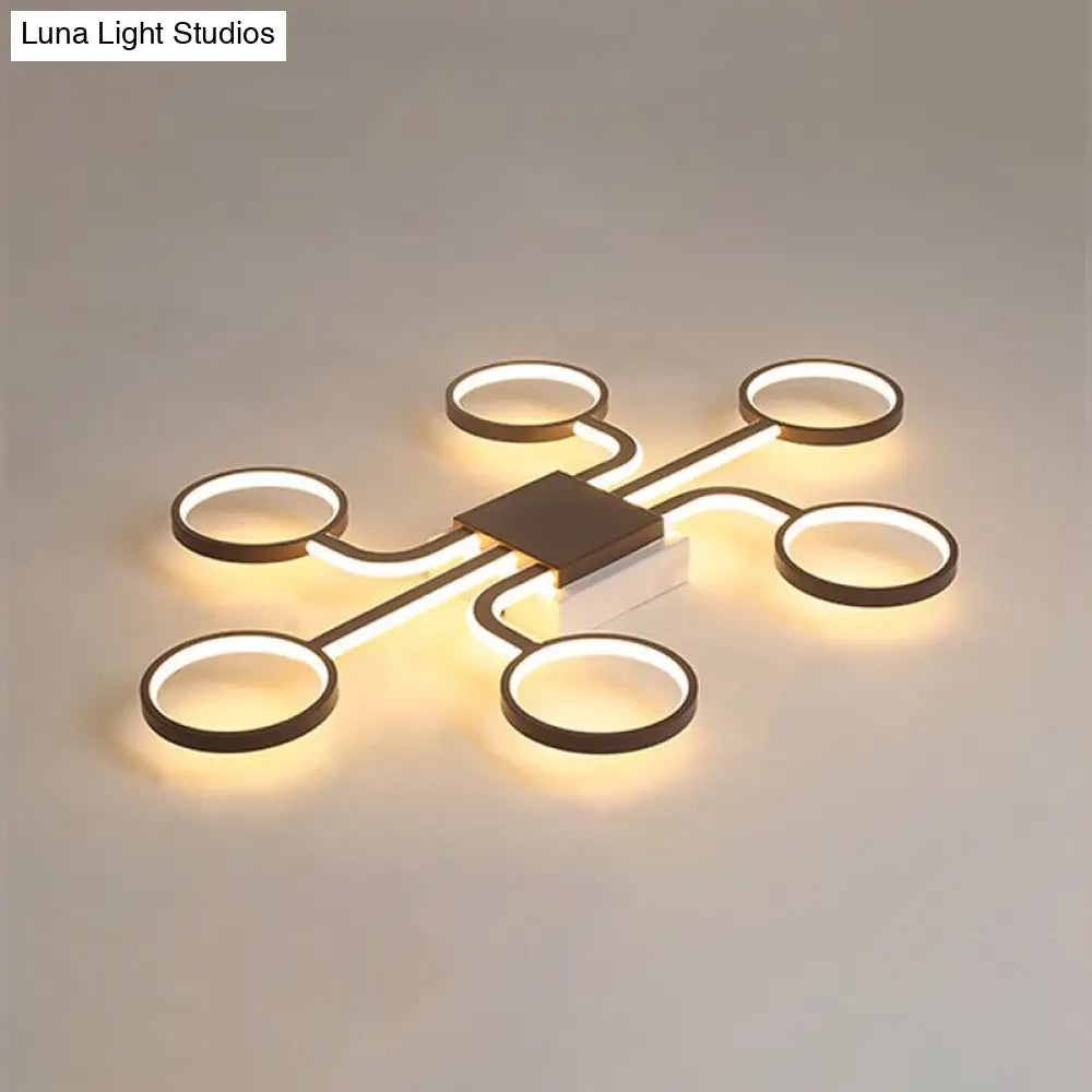 DecorBites™ DecorBites™ Sputnik Nordic Iron Ceiling Flush-Mount Light with Ring Shade - 4/6/8 Head Options, Black