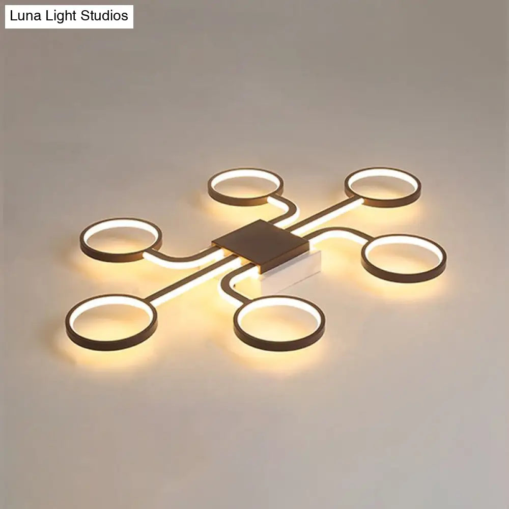 DecorBites™ DecorBites™ Sputnik Nordic Iron Ceiling Flush-Mount Light with Ring Shade - 4/6/8 Head Options, Black