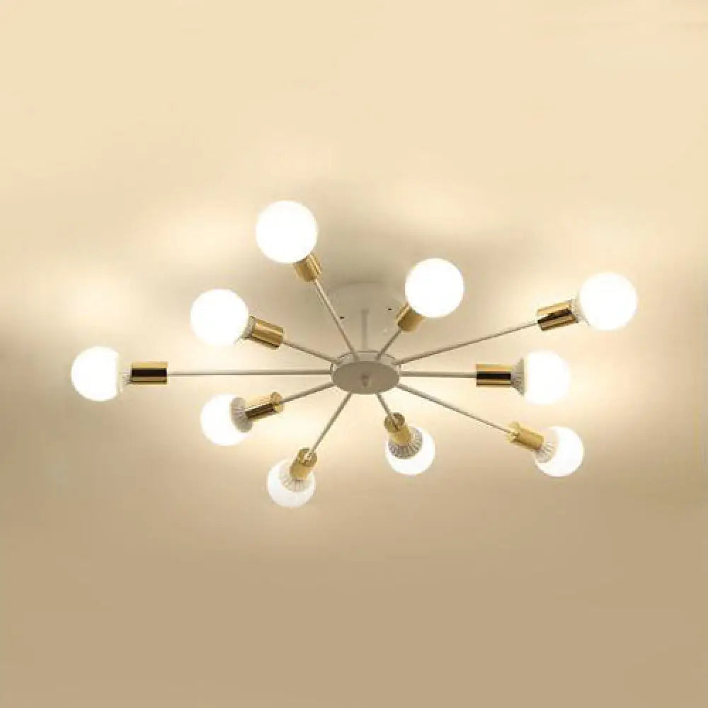 DecorBites™ DecorBites™ Sputnik Semi Flush Mount Retro Industrial Ceiling Light with 6/8/9 Bulbs - White Finish - Bedroom Lighting