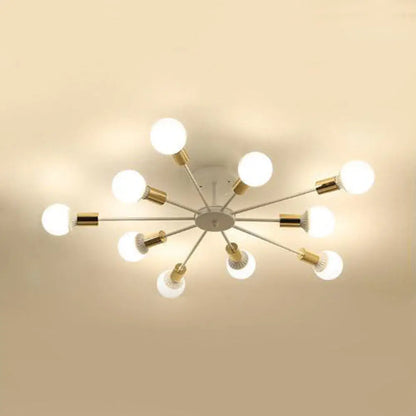 DecorBites™ DecorBites™ Sputnik Semi Flush Mount Retro Industrial Ceiling Light with 6/8/9 Bulbs - White Finish - Bedroom Lighting