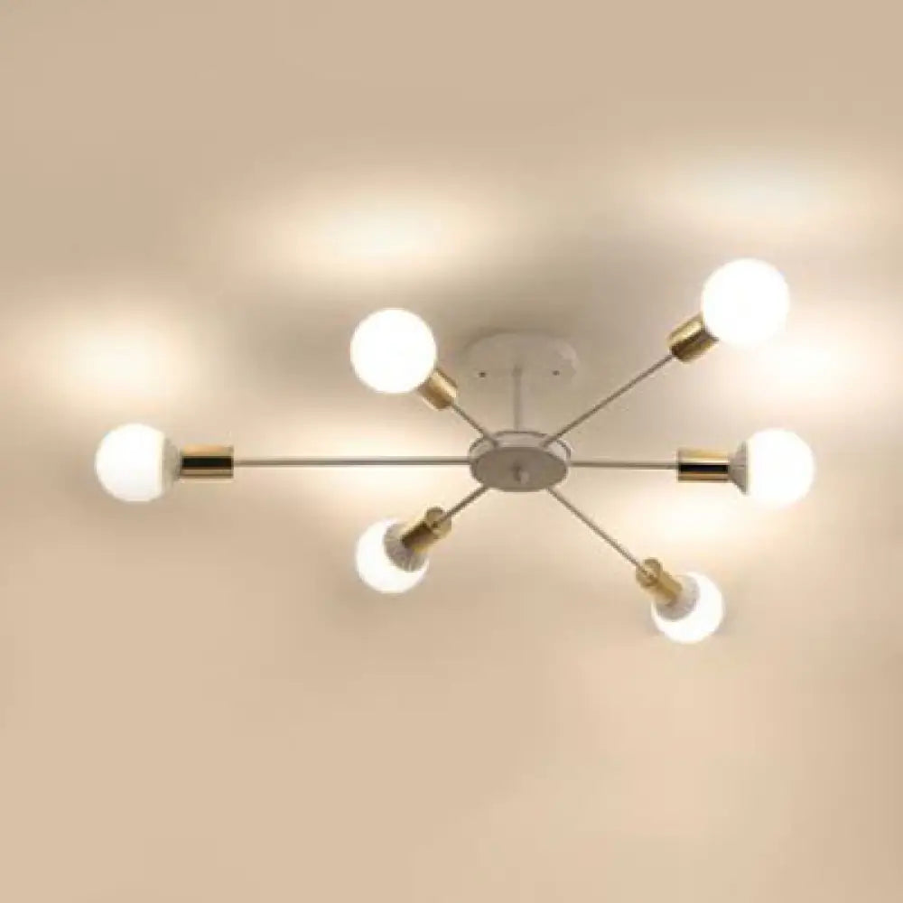 DecorBites™ DecorBites™ Sputnik Semi Flush Mount Retro Industrial Ceiling Light with 6/8/9 Bulbs - White Finish - Bedroom Lighting