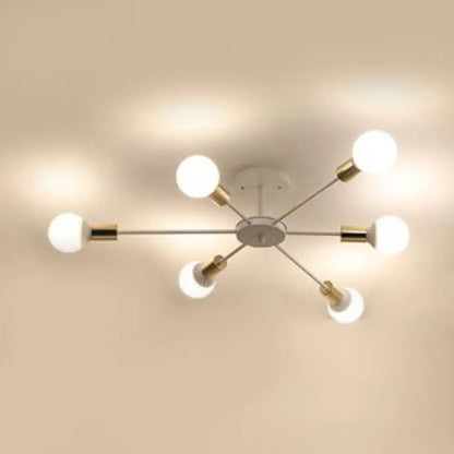 DecorBites™ DecorBites™ Sputnik Semi Flush Mount Retro Industrial Ceiling Light with 6/8/9 Bulbs - White Finish - Bedroom Lighting