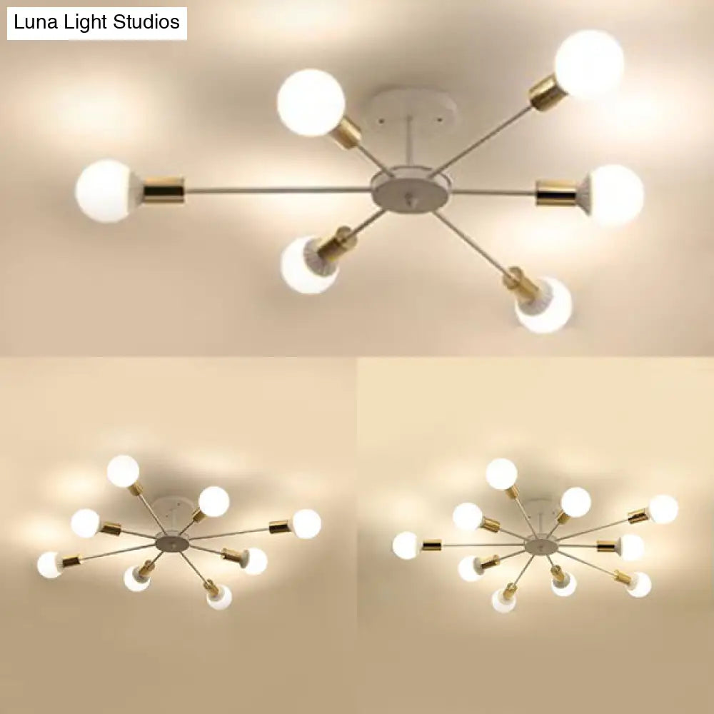 DecorBites™ DecorBites™ Sputnik Semi Flush Mount Retro Industrial Ceiling Light with 6/8/9 Bulbs - White Finish - Bedroom Lighting