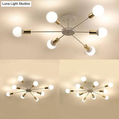 DecorBites™ DecorBites™ Sputnik Semi Flush Mount Retro Industrial Ceiling Light with 6/8/9 Bulbs - White Finish - Bedroom Lighting
